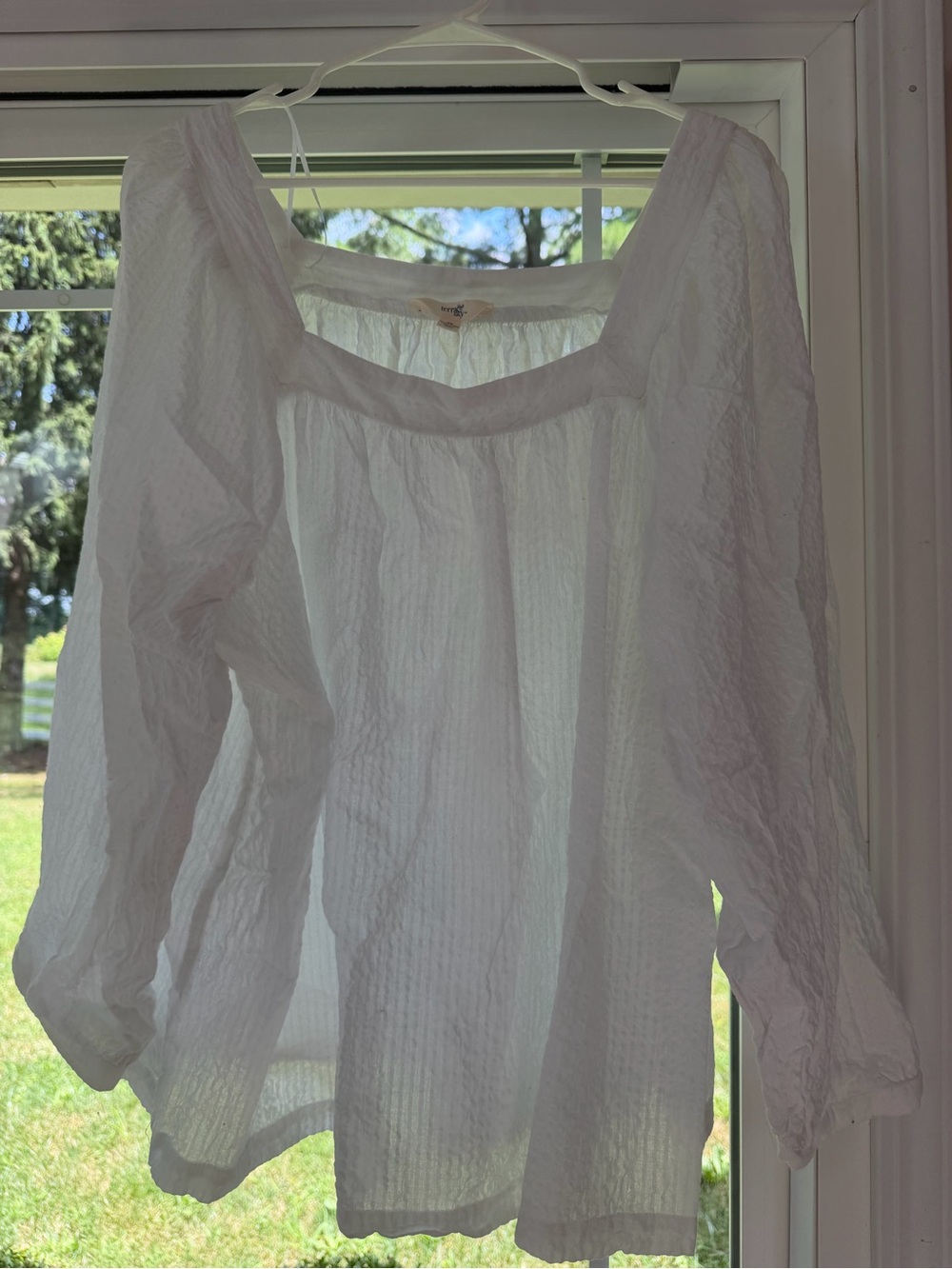 LC Lauren Conrad White Textured Square-Neck Blouse